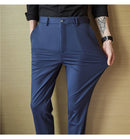 Calças de vestido dos homens novo fino respirável sólido casual alta elástica magro ajuste terno calças streetwear roupas masculinas