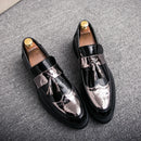Moda dourada masculina casual deslizamento-on borla patente mocassins fundo grosso elevador sapatos masculinos sapatos de festa sapatos de negócios brogue