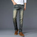 Calças Jeans Masculinas Retrô de Alta Qualidade com Corte Reto e Stretch, Moda Urbana Casual, Calças Longas de Algodão para P...