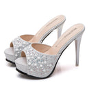 Chinelos de cristal para mulheres, nova plataforma fashion 12cm, saltos altos finos, slides de grife, sandálias de strass luxuosas, sapatos de verão 2022
