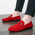 Sapato masculino de camurça vermelha, mocassim de couro macio, sapatos baixos casuais confortáveis, moda primavera, novo, 2023