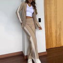 2 pçs conjunto feminino formal casaco calças conjunto outono inverno mangas compridas jaqueta solta listrado perna larga casual terno outfit
