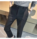 Calças de vestido dos homens novo fino respirável sólido casual alta elástica magro ajuste terno calças streetwear roupas masculinas