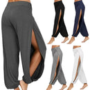 Moda feminina calças de yoga cintura alta fenda perna larga haren calças ginásio leggings casual sólido oco calças de treino ginásio casa wear