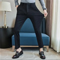 Calças de vestido dos homens novo fino respirável sólido casual alta elástica magro ajuste terno calças streetwear roupas masculinas