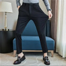 Calças de vestido dos homens novo fino respirável sólido casual alta elástica magro ajuste terno calças streetwear roupas masculinas