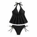 Conjunto de Biquíni Estiloso com Alça Halter em Duas Peças, Decote em V, Ajuste Slim, Moda de Praia Y2K para Mulheres