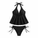 Conjunto de Biquíni Estiloso com Alça Halter em Duas Peças, Decote em V, Ajuste Slim, Moda de Praia Y2K para Mulheres
