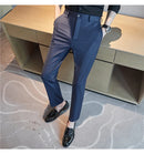 Calças de vestido dos homens novo fino respirável sólido casual alta elástica magro ajuste terno calças streetwear roupas masculinas