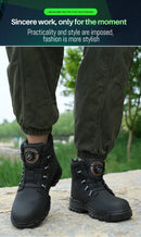 Sapatos de trabalho com botão rotativo para homens, botas protetoras anti-punctura, tênis à prova d'água, sapatos de segurança de trabalho, antiderrapantes, com biqueira de aço