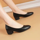 2025 New Arrival Women's Low-Heel Pumps Black Genuine Leather Formal Shoes Slip-On Commuter Comfortable Mid-Heel