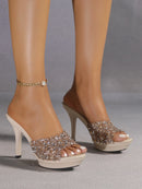 Chinelos femininos de verão, 10.5cm, plataforma antiderrapante, lantejoulas, sapatos de salto alto para mulheres, sandálias vermelhas de luxo