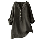 Blusas Unissex de Algodão e Linho para Mulheres e Homens, Camisas de Botão com Decote em V, Manga Longa, Blusas Soltas para Primavera e Verão XTYFZ-020