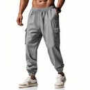 2026 novas calças masculinas casuais multi-bolso masculino capa fechada amarrada algodão e linho leggings de perna reta masculino