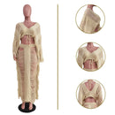 Swimwear Saia Cover-up 2 Piece Set Mulheres Tops de Colheita E Saia Longa Maiô Moda Sólida Oco Sexy Beach Cover Up Outfits