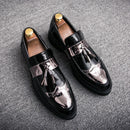 Moda dourada masculina casual deslizamento-on borla patente mocassins fundo grosso elevador sapatos masculinos sapatos de festa sapatos de negócios brogue