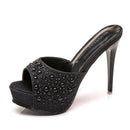 Chinelos de cristal para mulheres, nova plataforma fashion 12cm, saltos altos finos, slides de grife, sandálias de strass luxuosas, sapatos de verão 2022