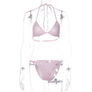 Maiô Feminino com Estampa de Poá Rosa, Conjunto de 3 Peças com Sutiãs e Saias Divididas, Moda Praia