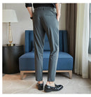 Calças de vestido dos homens novo fino respirável sólido casual alta elástica magro ajuste terno calças streetwear roupas masculinas