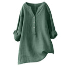 Blusas Unissex de Algodão e Linho para Mulheres e Homens, Camisas de Botão com Decote em V, Manga Longa, Blusas Soltas para Primavera e Verão XTYFZ-020