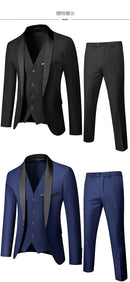 Conjunto de Terno Masculino 3 Peças com Lapela Preta Tamanho EUA: Casaco, Colete e Calças / Traje Formal para Noivo, Casamento e Negócios