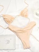 Conjunto de Biquíni Sexy com Detalhes Franzidos, Micro Biquínis Sólidos, Roupa de Banho Feminina, Moda Praia