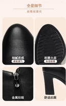 Sapatos de plataforma de lã quente para mulheres, botas de couro curtas impermeáveis, salto alto super, tornozelo preto, luxo, outono, inverno