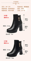 Sapatos de plataforma de lã quente para mulheres, botas de couro curtas impermeáveis, salto alto super, tornozelo preto, luxo, outono, inverno