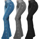 Roupas femininas novos jeans europeu americano 2026 novo popular cintura alta elástica chão alto-falante jeans feminino calças compridas jeans