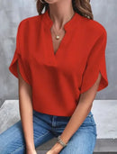 Women Elegant Solid V Neck Blouse Casual Short Sleeve Loose Shirt Summer Solid Tops Harajuku Office Ladt Chiffon Blouse 2026 New