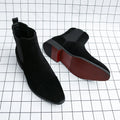 Chelsea botas para homens sola vermelha pu tornozelo negócios dedo do pé redondo deslizamento-em botas masculinas frete grátis tamanho 38-46 sapatos masculinos