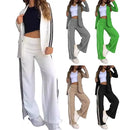 2 pçs conjunto feminino formal casaco calças conjunto outono inverno mangas compridas jaqueta solta listrado perna larga casual terno outfit
