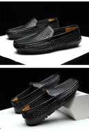 Sapatos Casuais Masculinos de Verão 2026, Marca de Luxo, Couro Genuíno, Mocassins Masculinos Vazados Respiráveis, Sapatos de Dirigir Slip-on