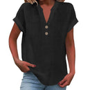 Cor pura botão até decote em v manga curta camisa de rayon de bambu verão moda feminina camisa de botão casual negócios topo