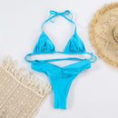 Conjunto de Biquíni Sexy com Detalhes Franzidos, Micro Biquínis Sólidos, Roupa de Banho Feminina, Moda Praia