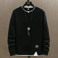 2026 New Mens Casual Sweatshirts Harajuku Solid Color Fashion Fake Two Pieces O-Neck Sweatshirt Hoodies Hip Hop Male Streetwear