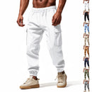 2026 novas calças masculinas casuais multi-bolso masculino capa fechada amarrada algodão e linho leggings de perna reta masculino