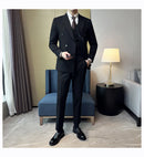 Terno Masculino Slim de Luxo Cinza e Preto M-7XL com Colete e Calça - Estilo Casual de Negócios e Abotoamento Duplo para Noivos