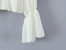 Camisa Feminina de Manga Longa com Decote em V e Laço Frontal, Franzida, Estilo Lotus Root, Transparente e Solta, em Chiffon, para Primavera e Verão