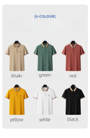 Camisa Polo Masculina Premium com Detalhes Listrados, Emblema Bordado, Tecido Respirável, Versátil para Trabalho e Ocasiões Casuais