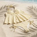 Conjunto de Biquíni Estiloso com Alça Halter em Duas Peças, Decote em V, Ajuste Slim, Moda de Praia Y2K para Mulheres