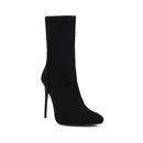 Botas de meia sexy para mulheres 12cm salto alto fino senhoras dedo do pé pontiagudo botas de tornozelo curto plus size 46 deslizamento-em sapatos de inverno botas mujer