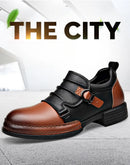 Botas Retro de Cano Baixo para Homens, com Zíper, em Couro Genuíno, Moda Masculina, Sapatos de Plataforma de Alta Qualidade