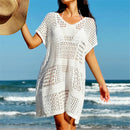 Túnica de malha de crochê feminino, manga curta sexy, oco, capas, vestido de praia, moda praia, capas femininas, K5580