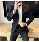 (Jaqueta + calças) marca de alta qualidade boutique cor sólida masculino casual negócios escritório terno noivo vestido casamento festa blazer calças