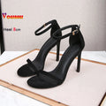 Moda tornozelo cinta ao ar livre sandálias para mulher 6cm 8cm 10cm verão salto alto preto banda estreita stiletto elegante senhoras sapatos