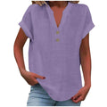 Cor pura botão até decote em v manga curta camisa de rayon de bambu verão moda feminina camisa de botão casual negócios topo