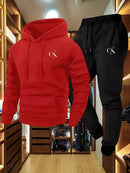 Conjunto Masculino de Moletom e Calça 2026 - Loungewear Casual Cinza com Bolsos, Capuz com Cordão e Cós Canelado - Conforto para Todas as Estações