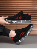 Tênis respiráveis de cano médio, design gráfico de coração e música, sapatos casuais de streetwear para casais, dia dos namorados e presente de aniversário