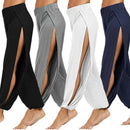 Moda feminina calças de yoga cintura alta fenda perna larga haren calças ginásio leggings casual sólido oco calças de treino ginásio casa wear